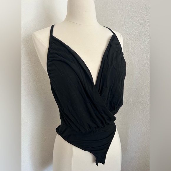 Urban Outfitters UO | Kimchi Blue Deep V Black Drapey Bodysuit (XS) - Picture 2 of 5